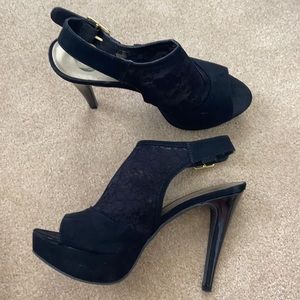 Black lace open toe G by Guess heels